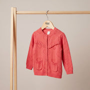 Baby Girls Coral Pink Heart Knit Ruffle Sweater Regular Fit Casual Wear