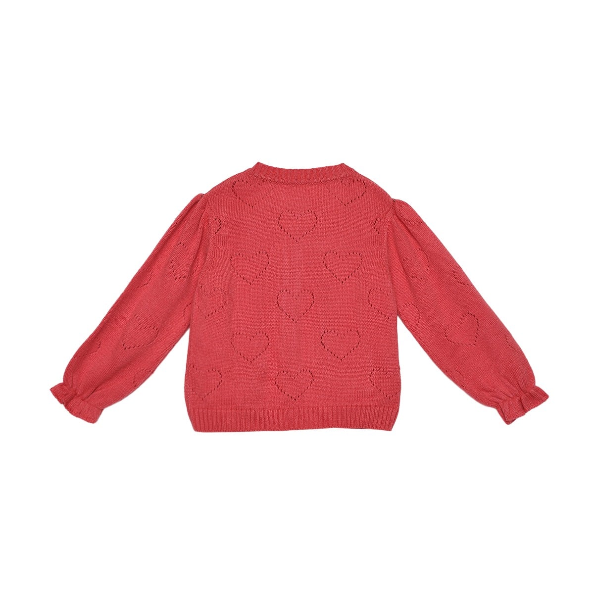 Baby Girls Coral Pink Heart Knit Ruffle Sweater Regular Fit Casual Wear
