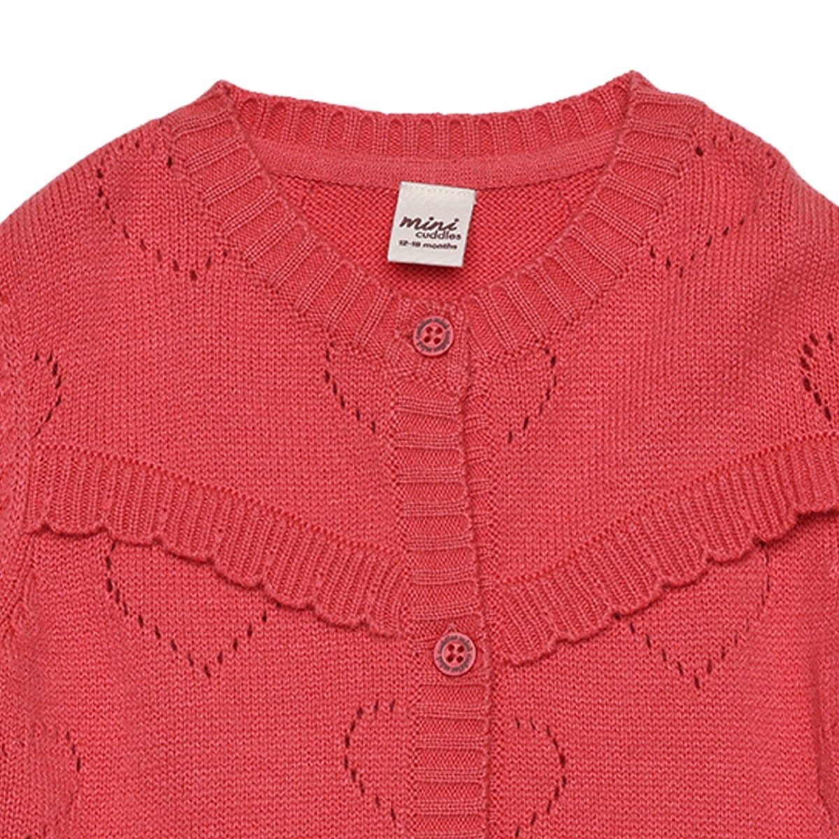Baby Girls Coral Pink Heart Knit Ruffle Sweater Regular Fit Casual Wear