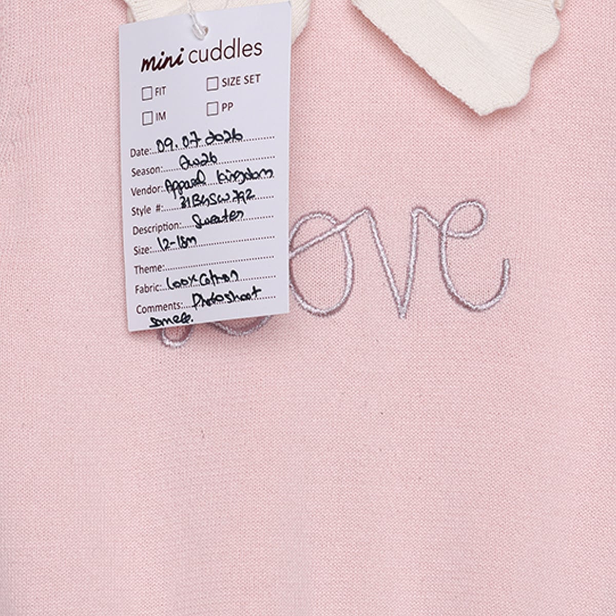 Baby Girls Pink Cotton Blend Love Embroidered Bow Collar Knitted Sweater Pack Of 1 Regular Fit Casual Wear