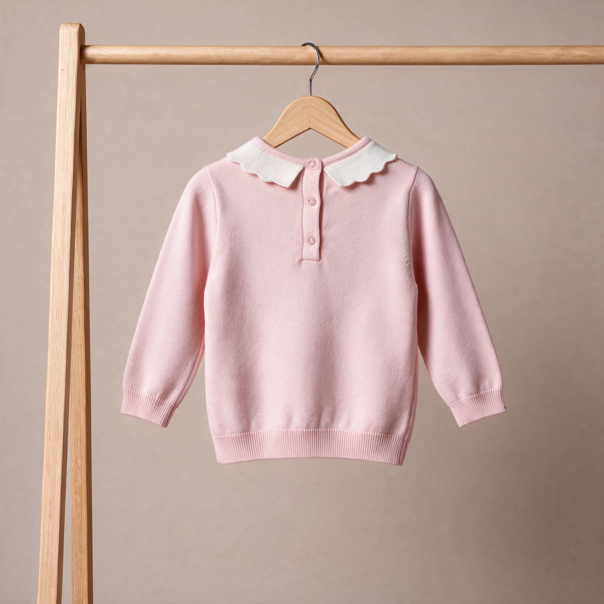 Baby Girls Pink Cotton Blend Love Embroidered Bow Collar Knitted Sweater Pack Of 1 Regular Fit Casual Wear