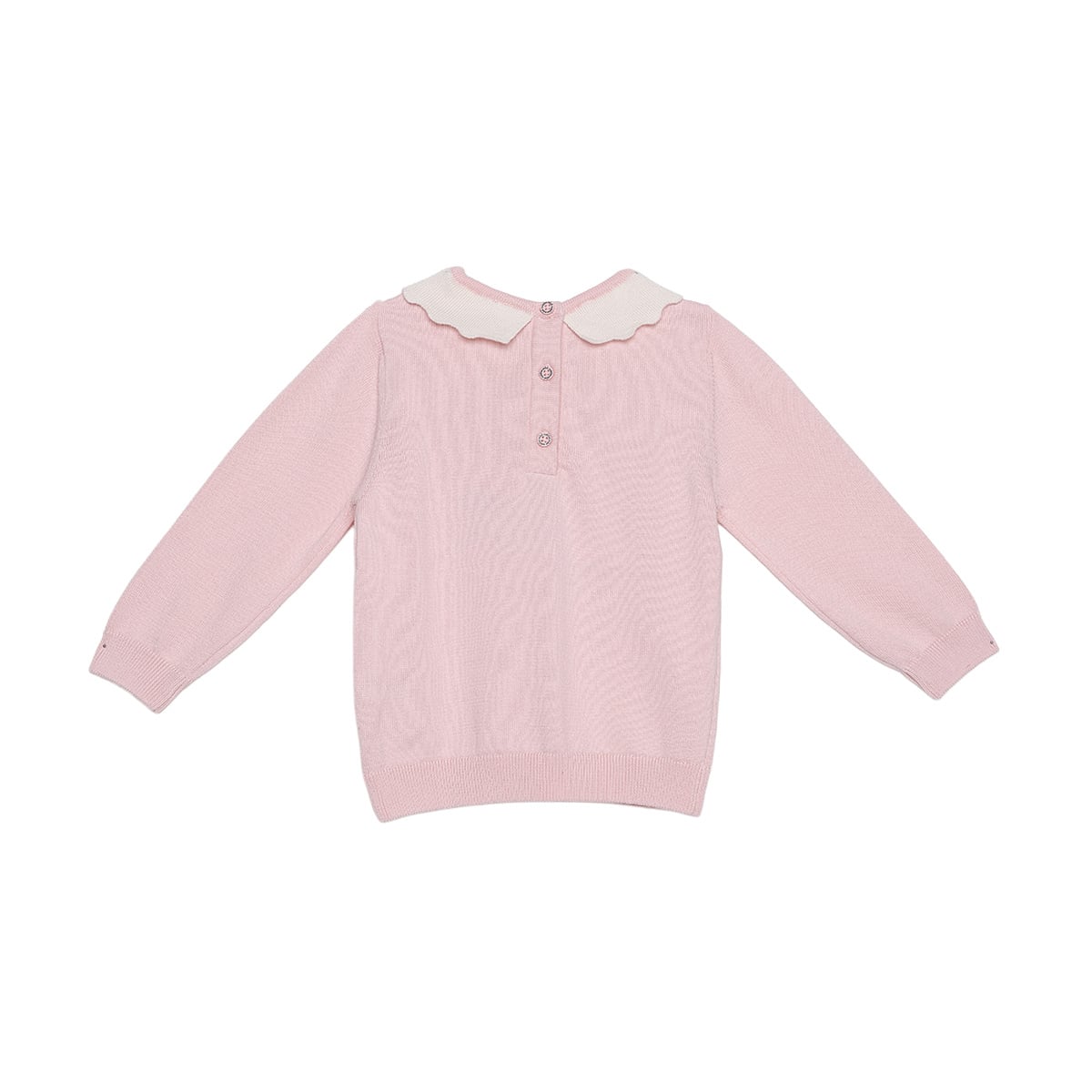 Baby Girls Pink Cotton Blend Love Embroidered Bow Collar Knitted Sweater Pack Of 1 Regular Fit Casual Wear
