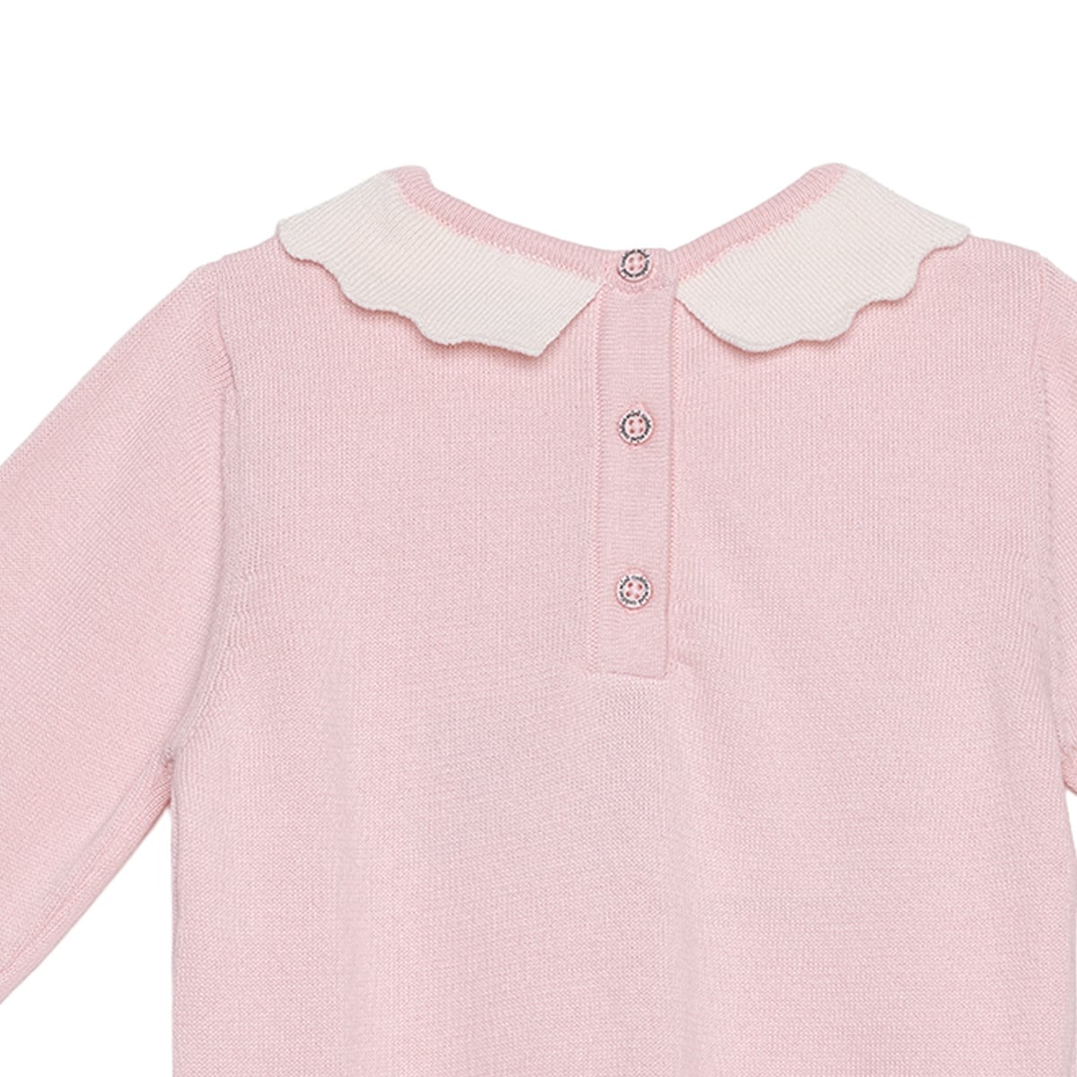 Baby Girls Pink Cotton Blend Love Embroidered Bow Collar Knitted Sweater Pack Of 1 Regular Fit Casual Wear
