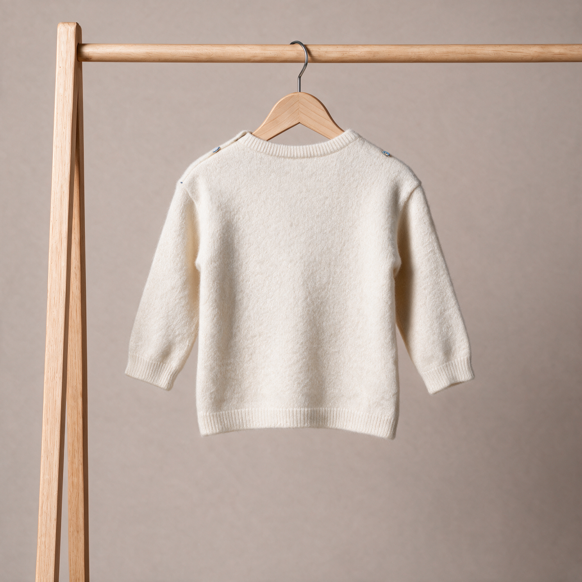 Baby Girls Cream Dog And Flower Applique Knitted Sweater Regular Fit Casual Wear