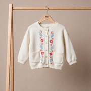 Baby Girls Cream Floral Embroidered Knitted Sweater Regular Fit Casual Wear