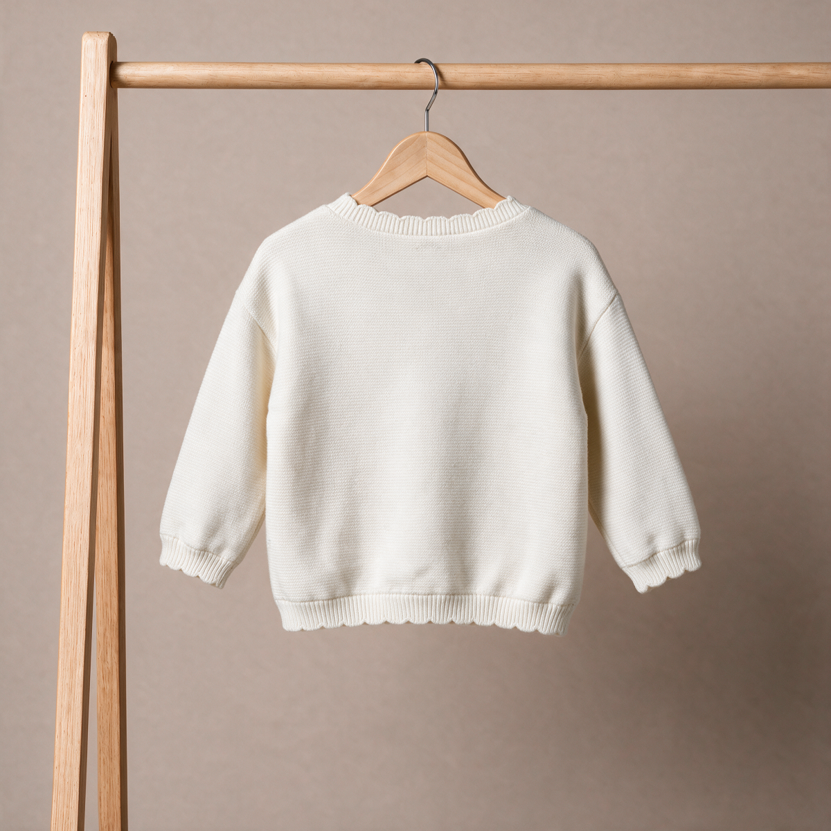 Baby Girls Cream Floral Embroidered Knitted Sweater Regular Fit Casual Wear