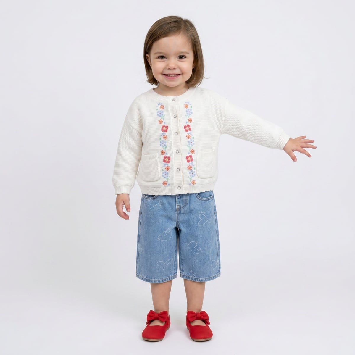 Baby Girls Cream Floral Embroidered Knitted Sweater Regular Fit Casual Wear