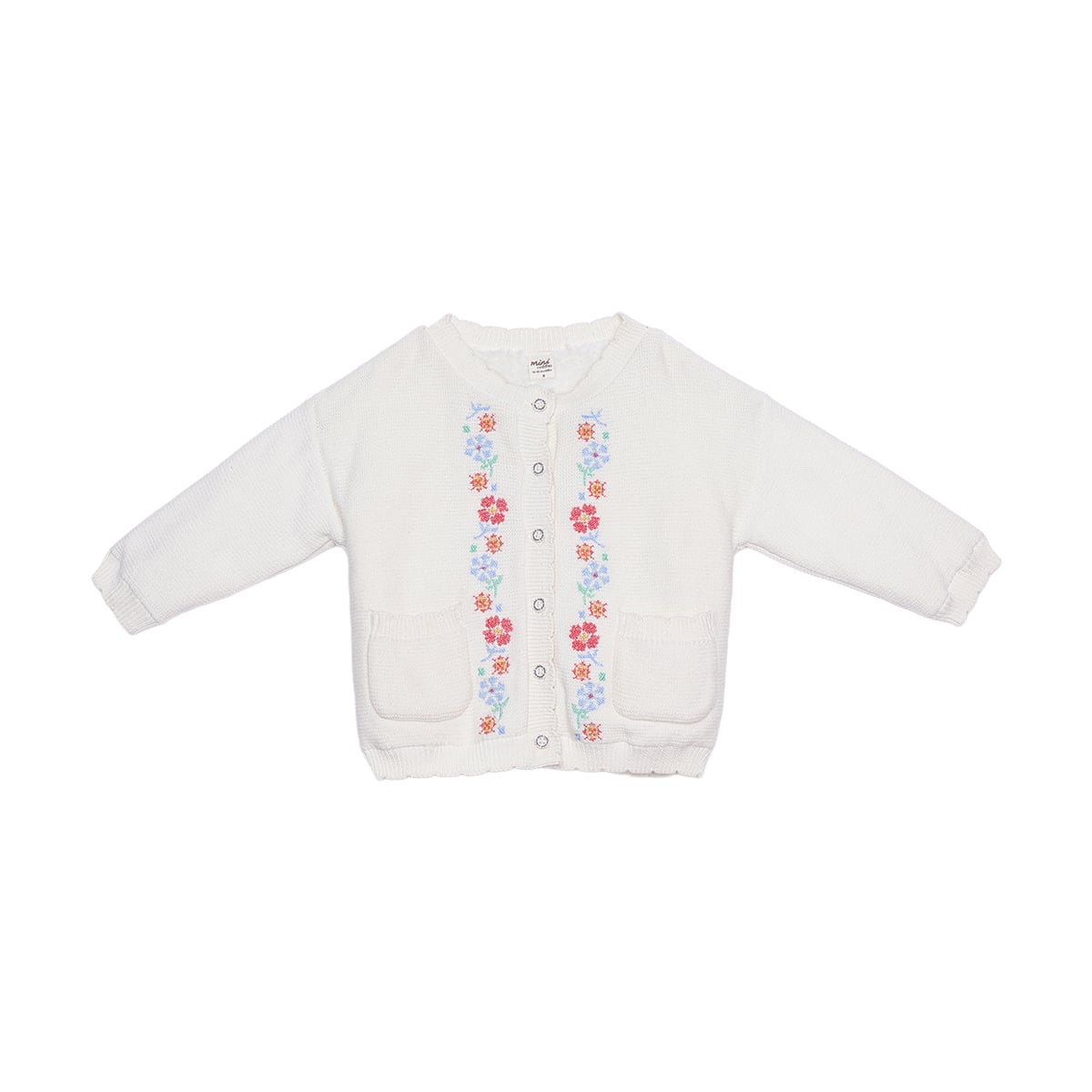 Baby Girls Cream Floral Embroidered Knitted Sweater Regular Fit Casual Wear