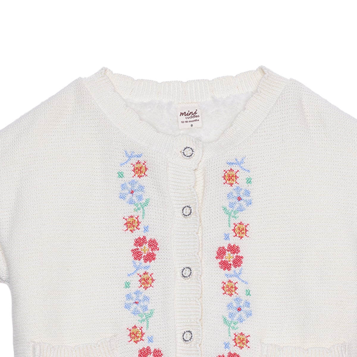 Baby Girls Cream Floral Embroidered Knitted Sweater Regular Fit Casual Wear