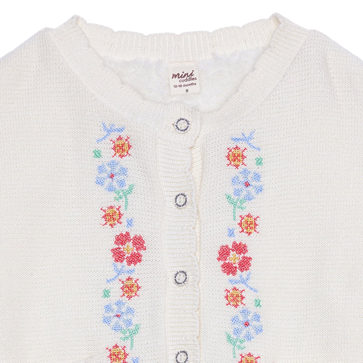 Baby Girls Cream Floral Embroidered Knitted Sweater Regular Fit Casual Wear
