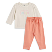 Baby Girls Cream Printed T-Shirt with Peach Pants Casual Co-ord Set
