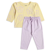 Baby Girls Yellow Floral Print T-Shirt with Lavender Pants Casual Co-ord Set