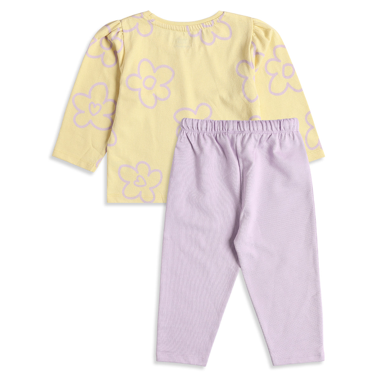 Baby Girls Yellow Floral Print T-Shirt with Lavender Pants Casual Co-ord Set