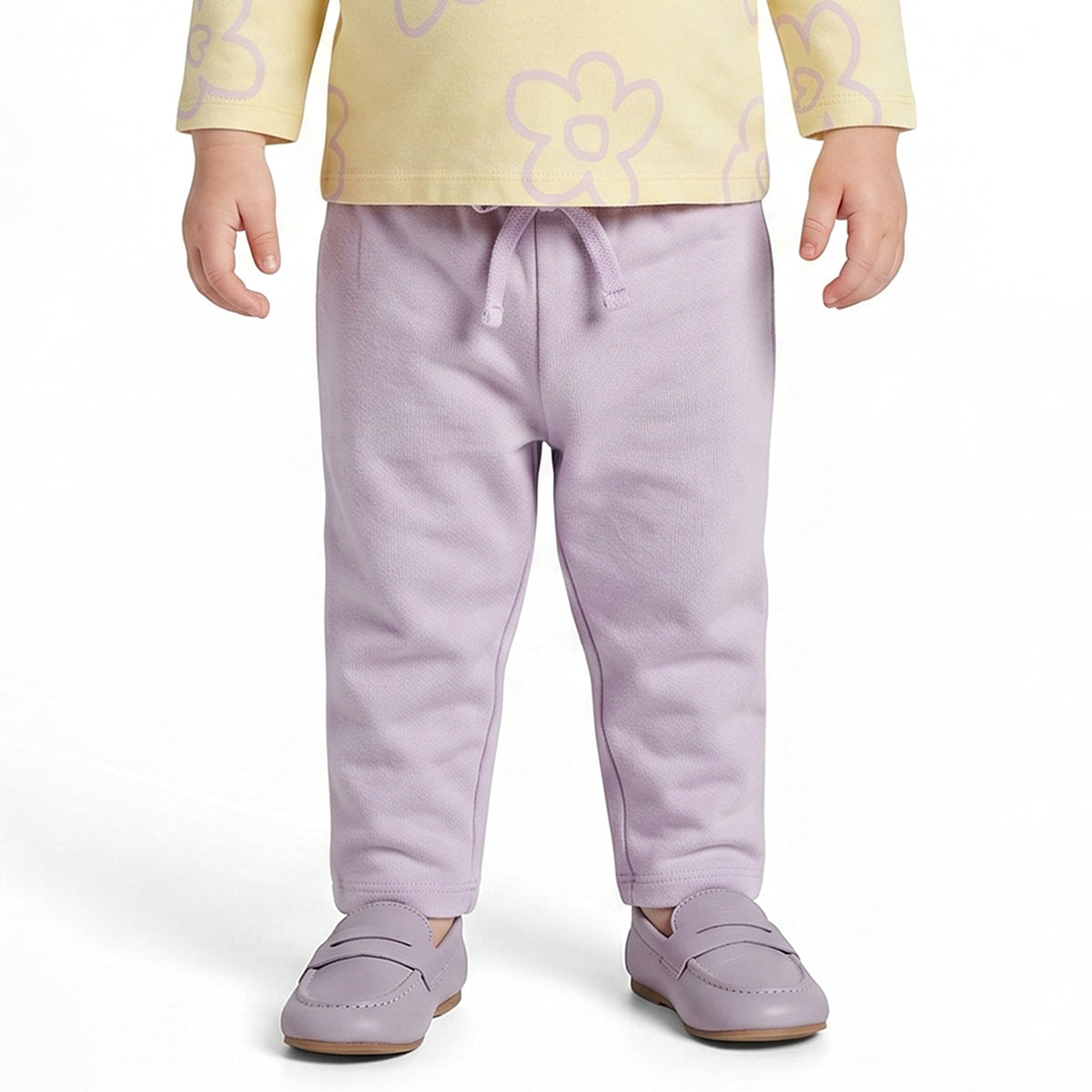 Baby Girls Yellow Floral Print T-Shirt with Lavender Pants Casual Co-ord Set