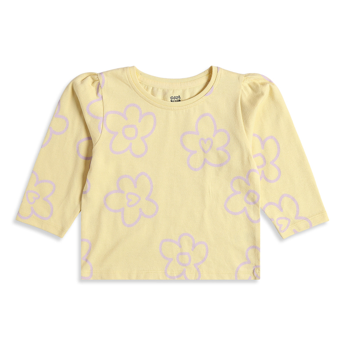 Baby Girls Yellow Floral Print T-Shirt with Lavender Pants Casual Co-ord Set