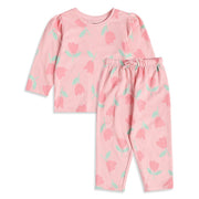 Baby Girls Pink Cotton Floral Printed Top And Bottom Set Regular Fit Casual Wear