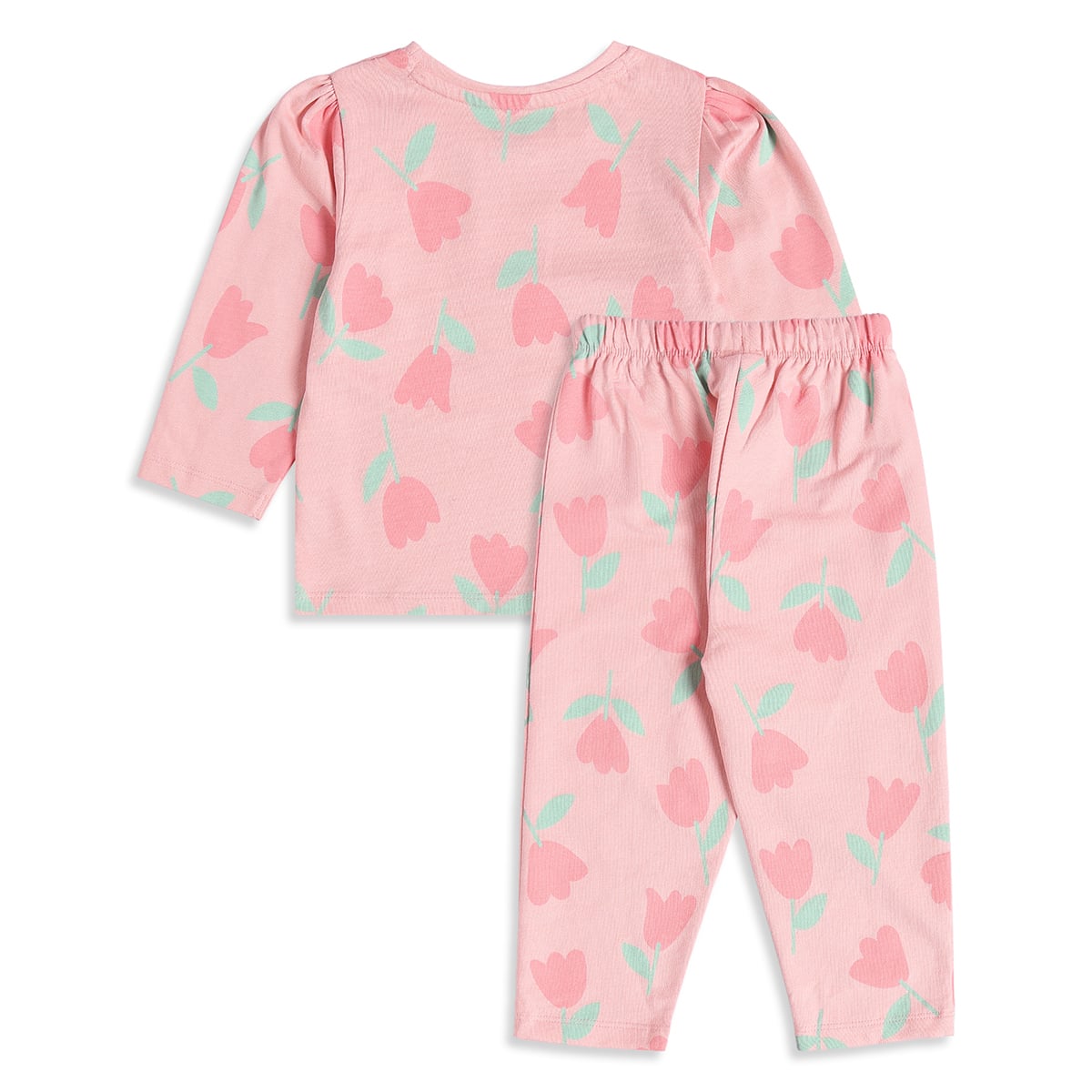 Baby Girls Pink Cotton Floral Printed Top And Bottom Set Regular Fit Casual Wear