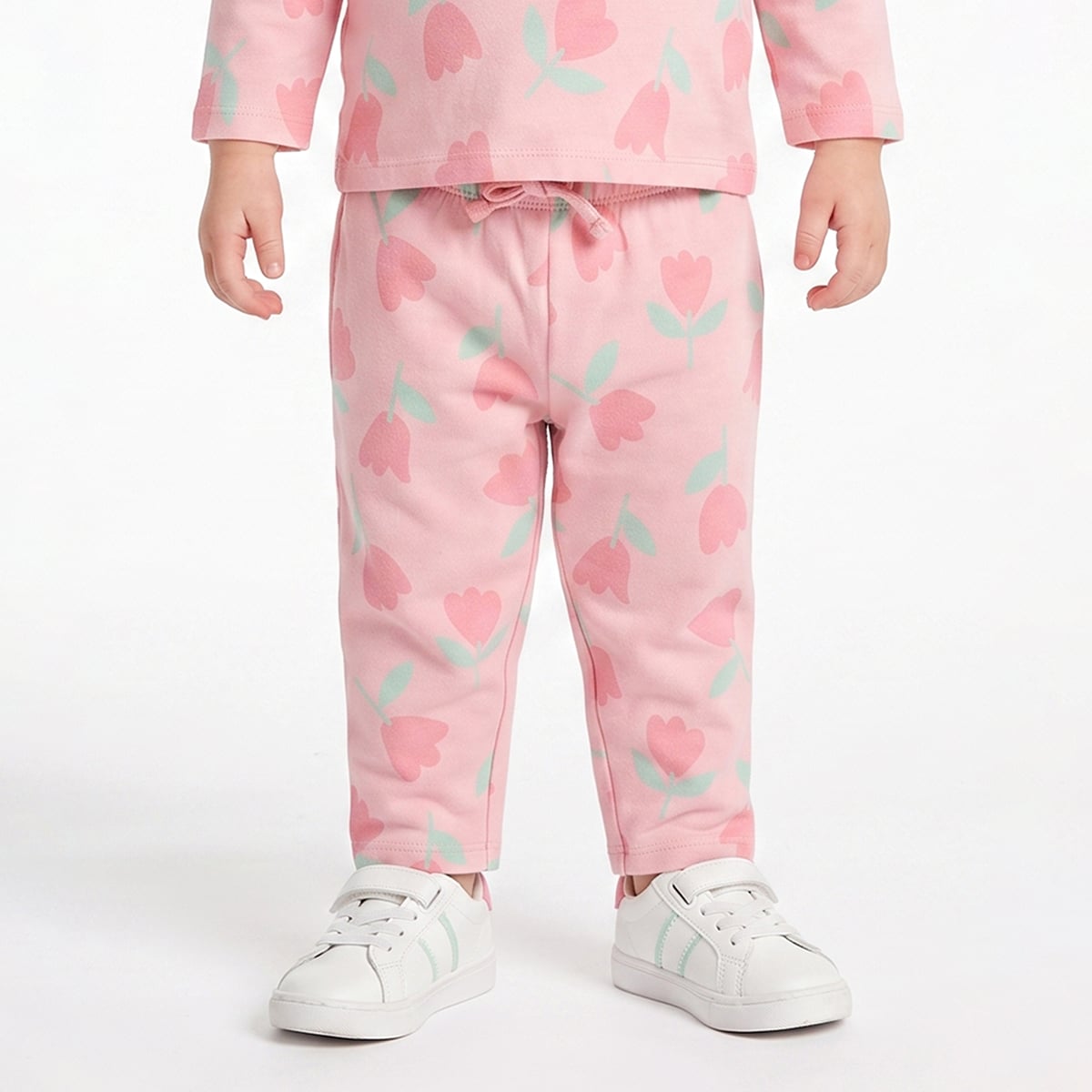 Baby Girls Pink Cotton Floral Printed Top And Bottom Set Regular Fit Casual Wear