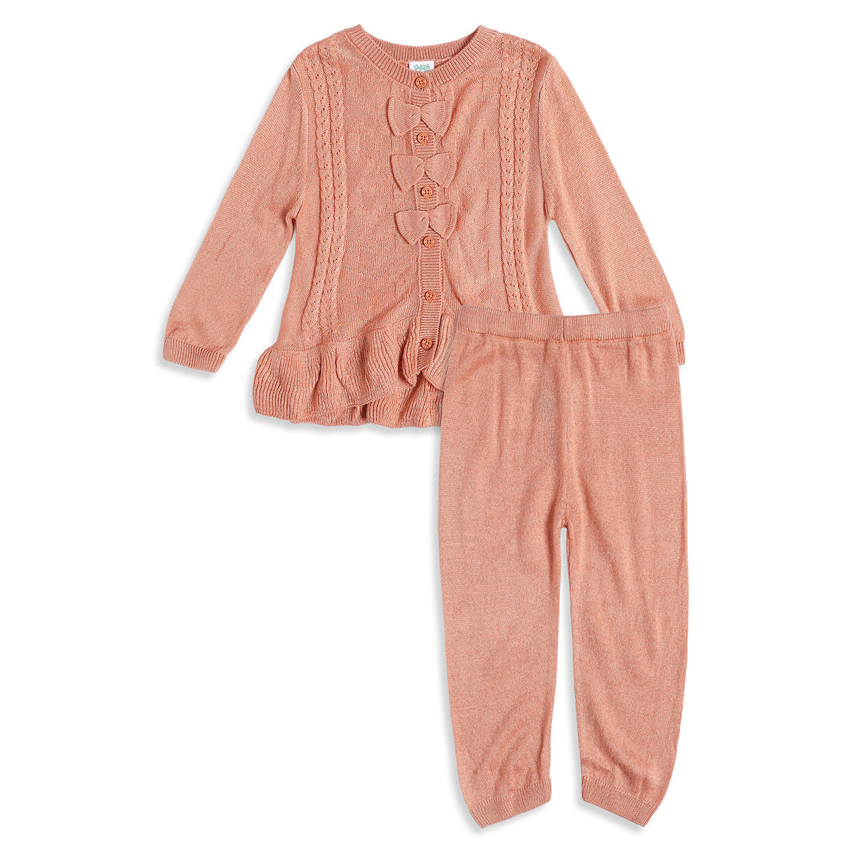 Baby Girls Peach Knit Top with Bottom Regular Fit Winter Co-ord Set