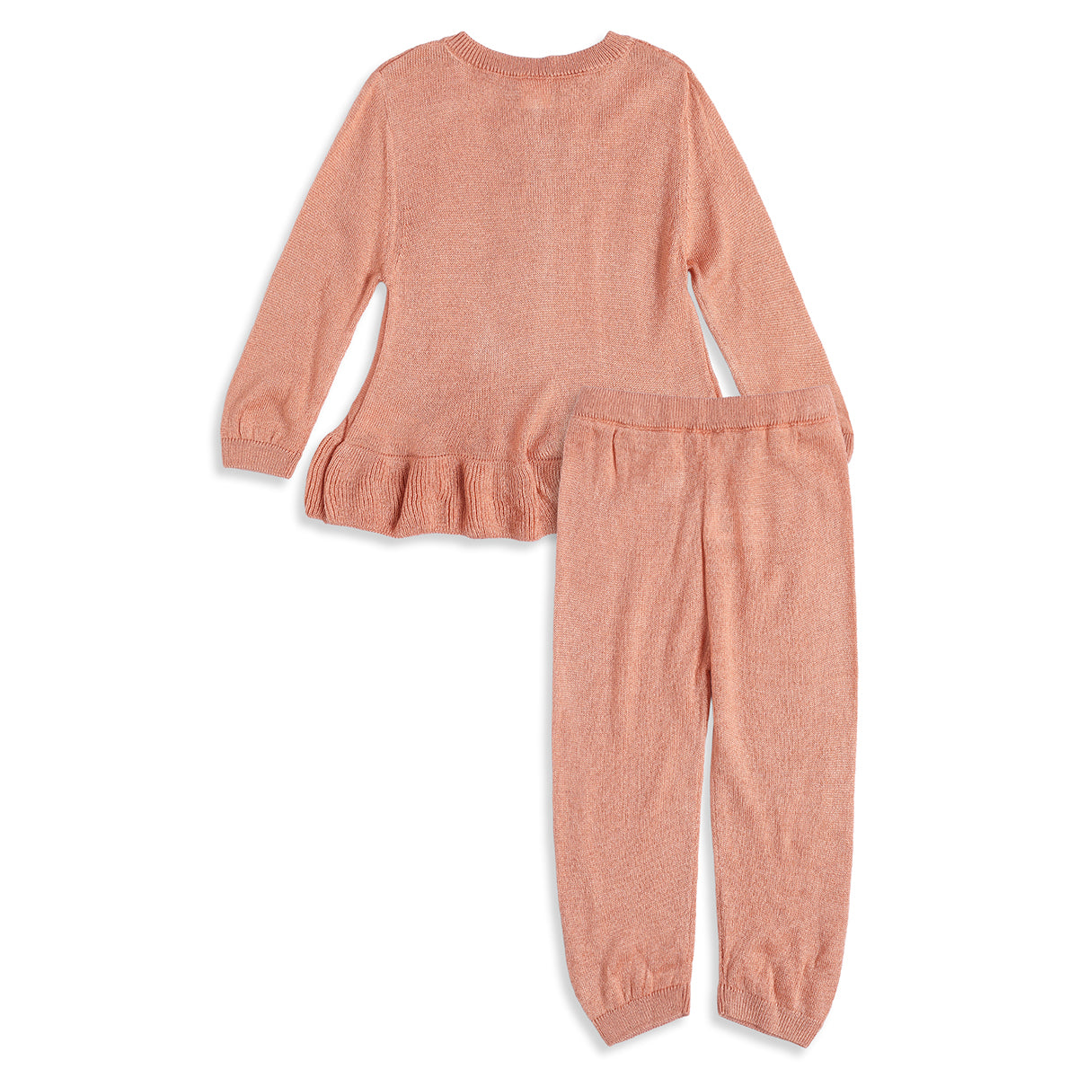 Baby Girls Peach Knit Top with Bottom Regular Fit Winter Co-ord Set