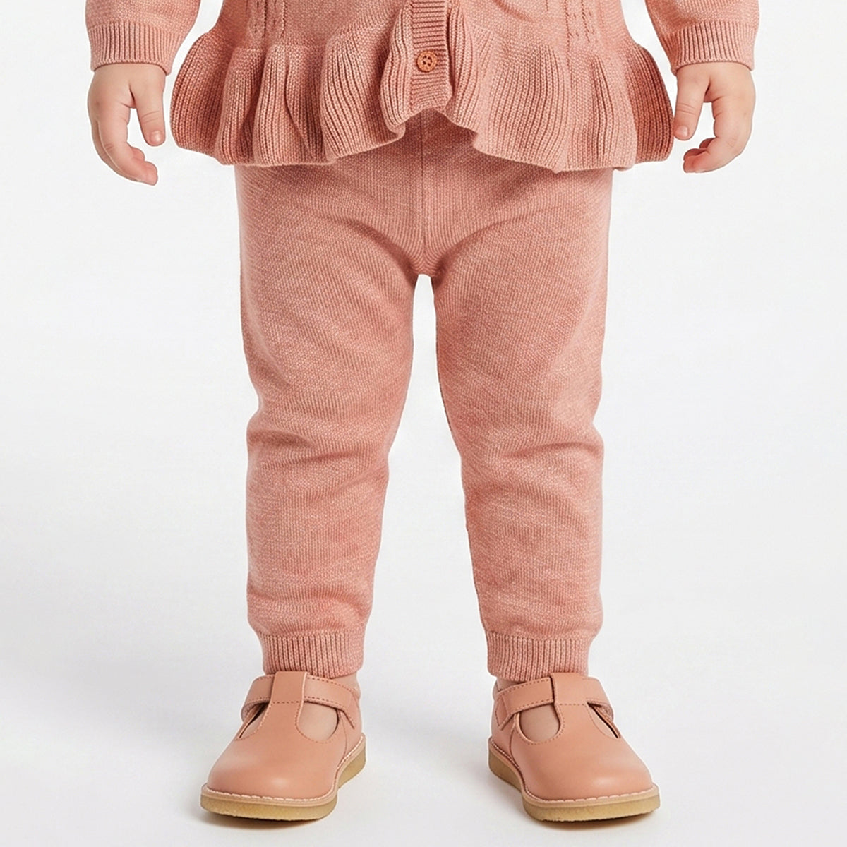 Baby Girls Peach Knit Top with Bottom Regular Fit Winter Co-ord Set