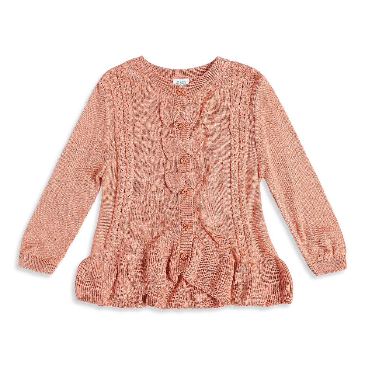Baby Girls Peach Knit Top with Bottom Regular Fit Winter Co-ord Set