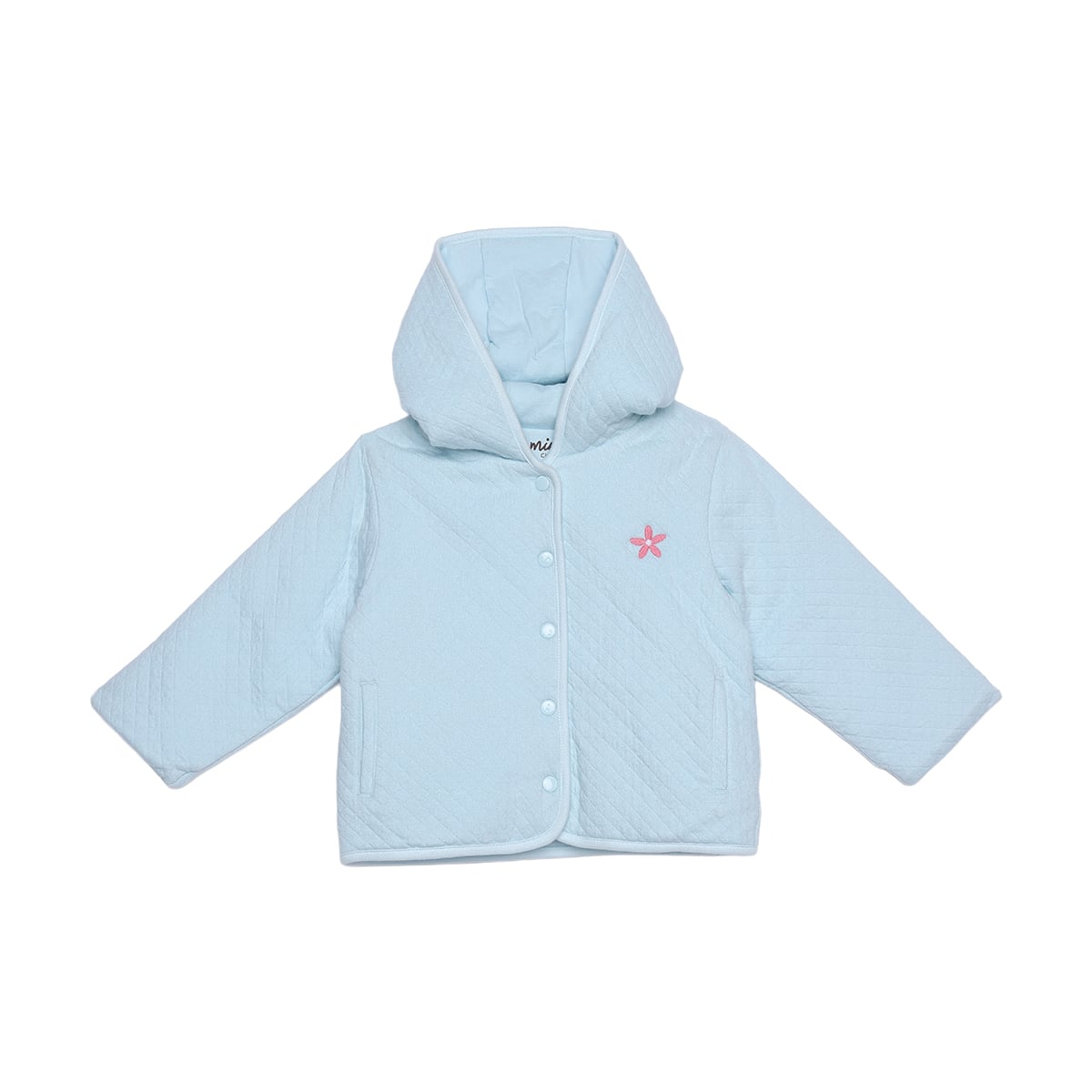 Baby Girls Light Blue Cotton Blend Flower Embroidered Hooded Top And Bottom Set Regular Fit Casual Wear