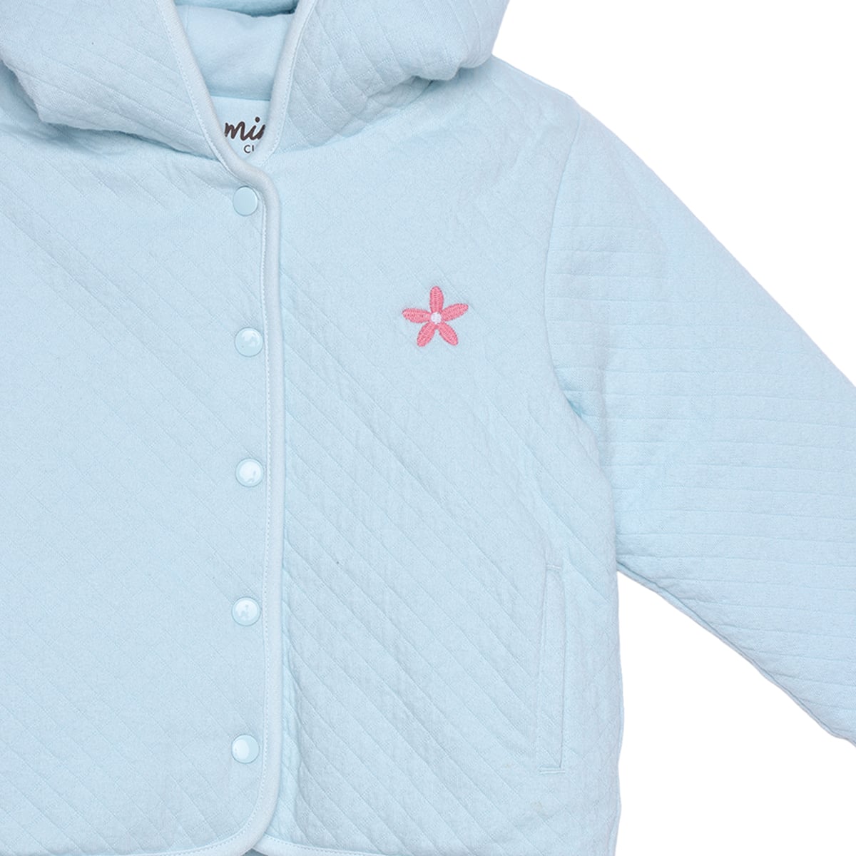 Baby Girls Light Blue Cotton Blend Flower Embroidered Hooded Top And Bottom Set Regular Fit Casual Wear