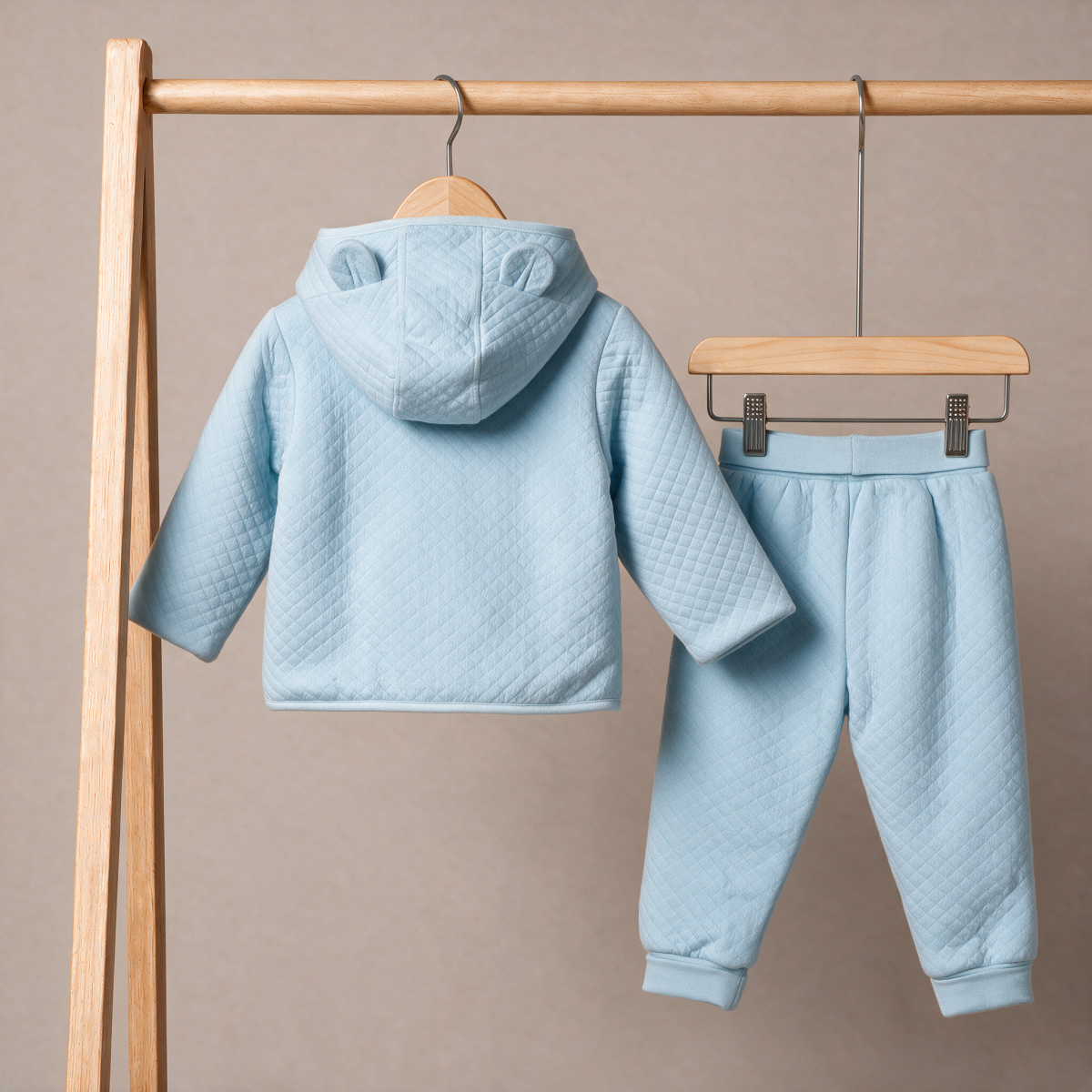 Baby Girls Light Blue Cotton Blend Flower Embroidered Hooded Top And Bottom Set Regular Fit Casual Wear