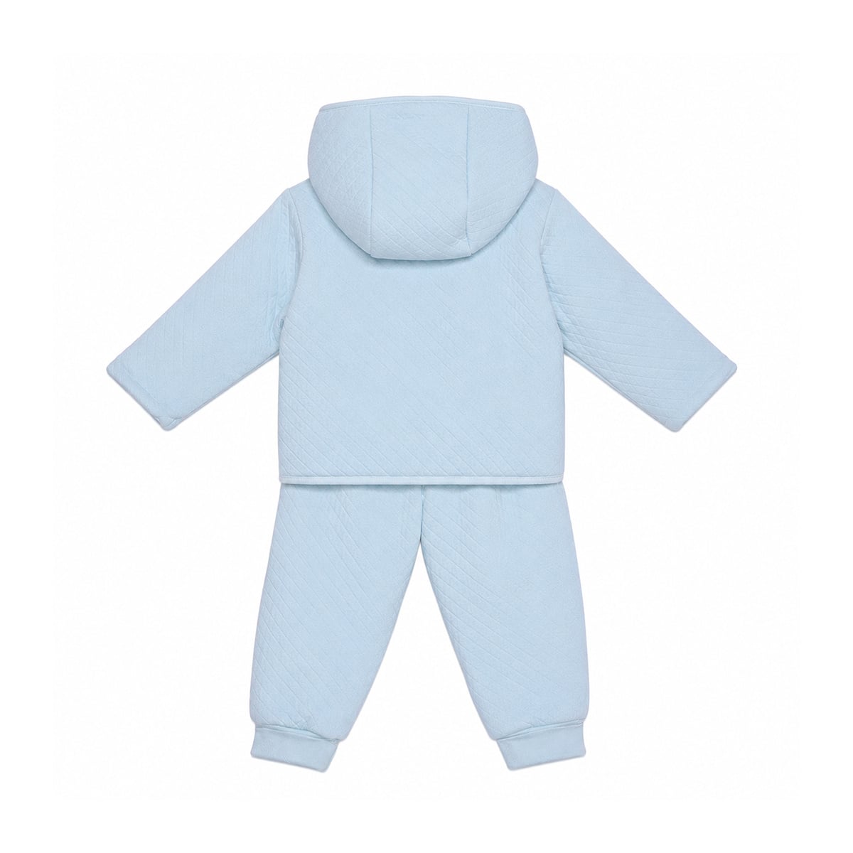Baby Girls Light Blue Cotton Blend Flower Embroidered Hooded Top And Bottom Set Regular Fit Casual Wear