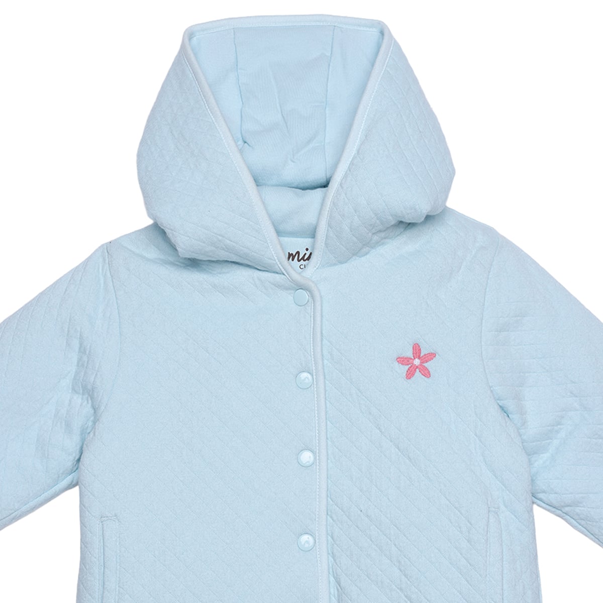 Baby Girls Light Blue Cotton Blend Flower Embroidered Hooded Top And Bottom Set Regular Fit Casual Wear
