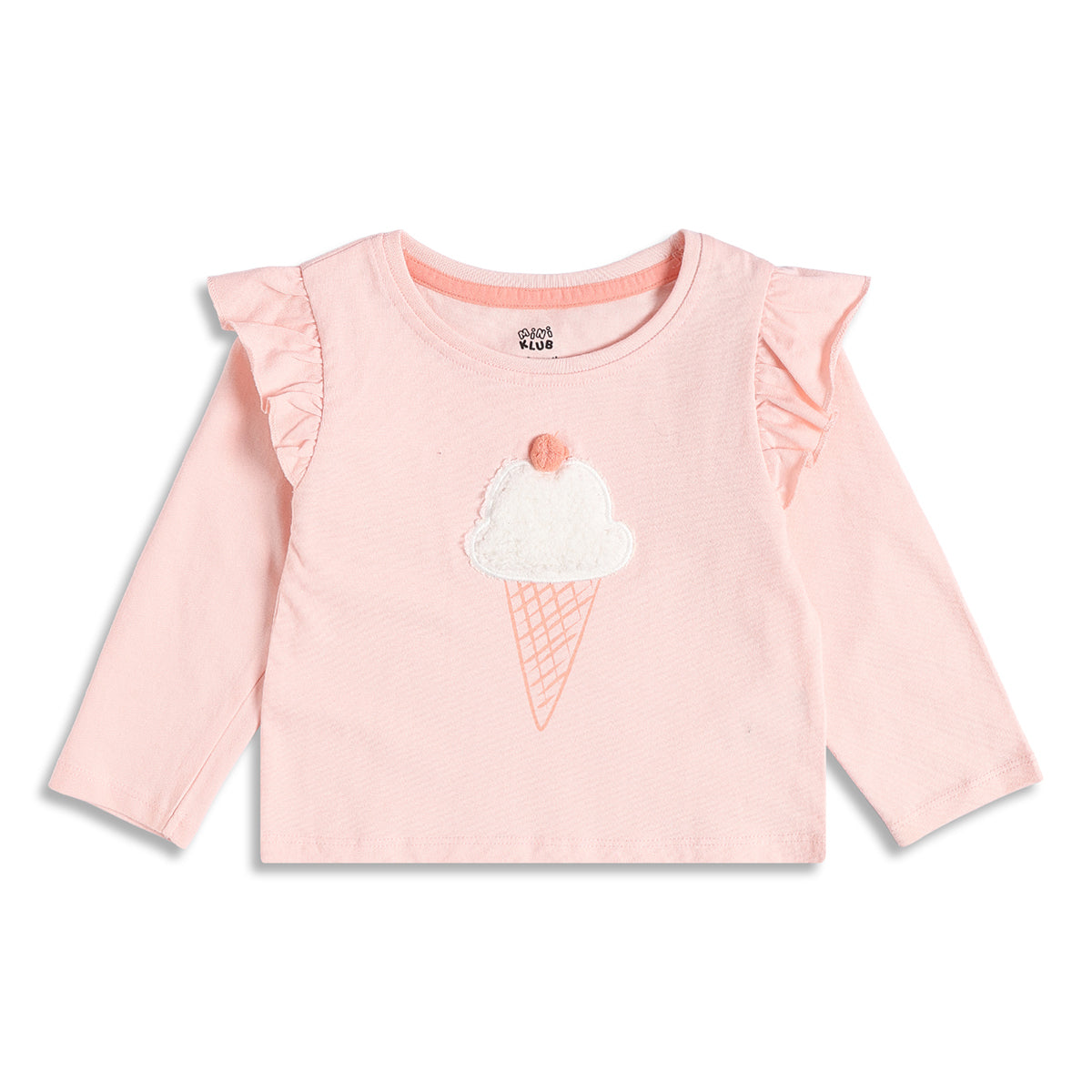 Baby Girls Peach Applique Top with Light Blue Denim Regular Fit Casual Co-ord Set