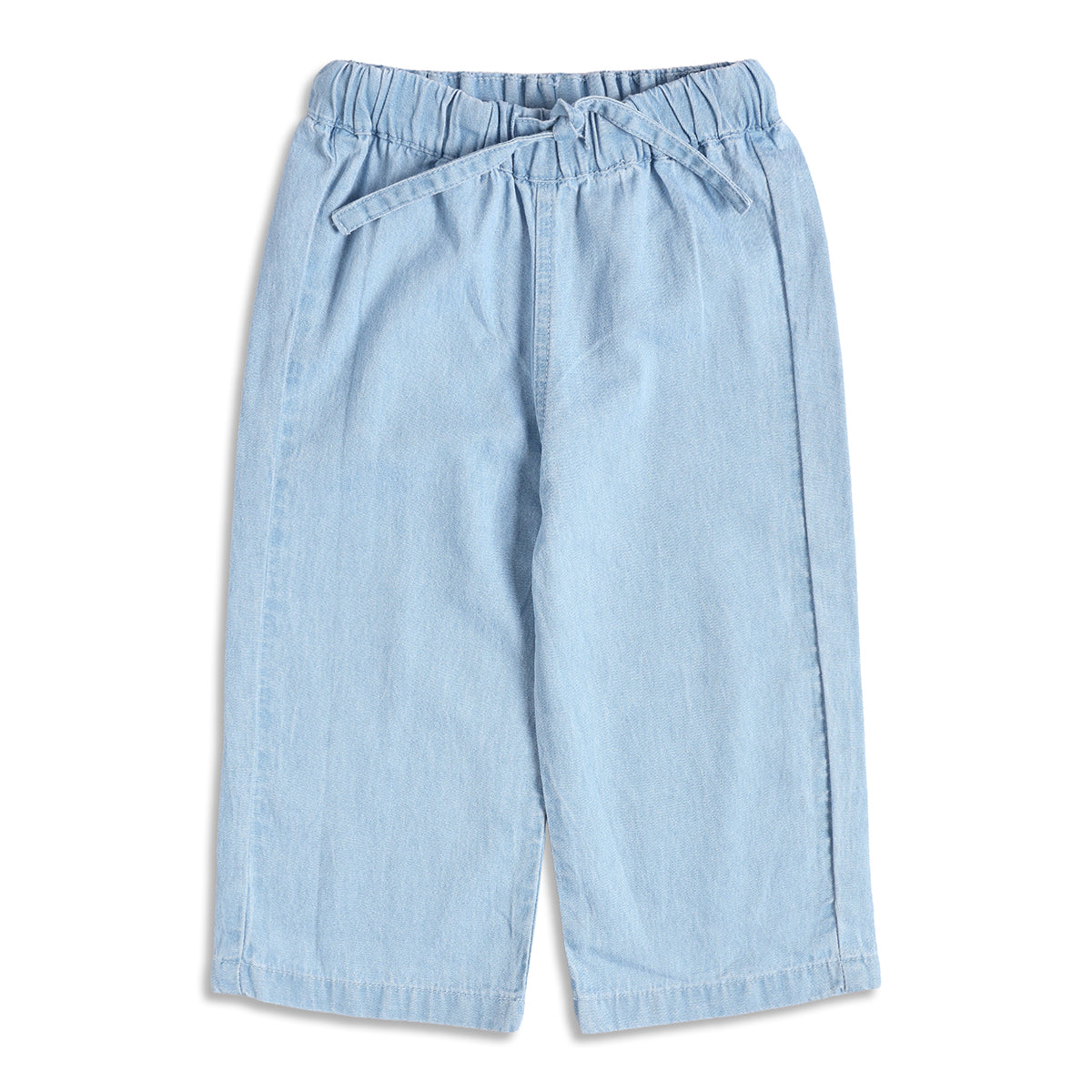 Baby Girls Peach Applique Top with Light Blue Denim Regular Fit Casual Co-ord Set