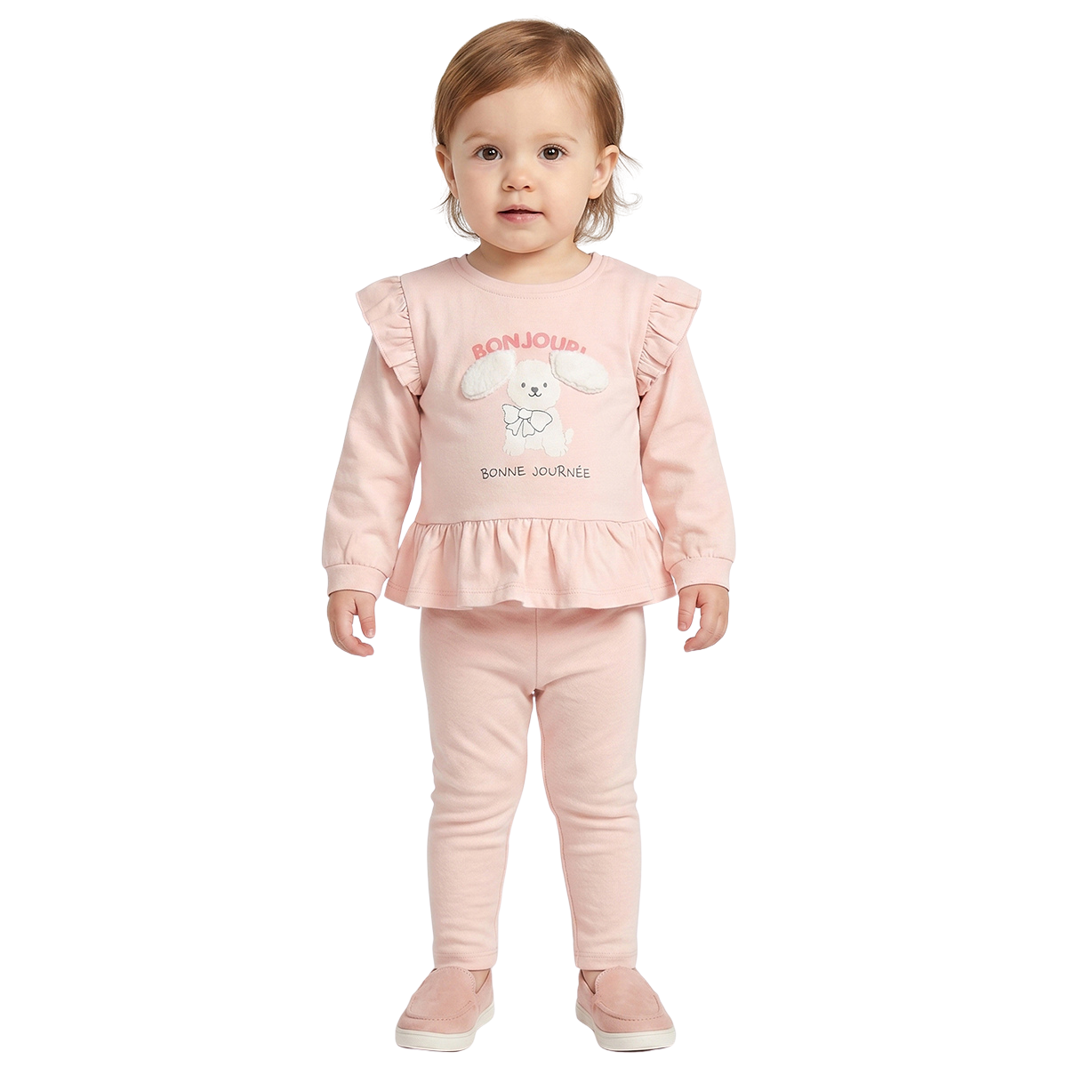 Baby Girls Peach Character Applique Top with Peach Bottom Co ord Set