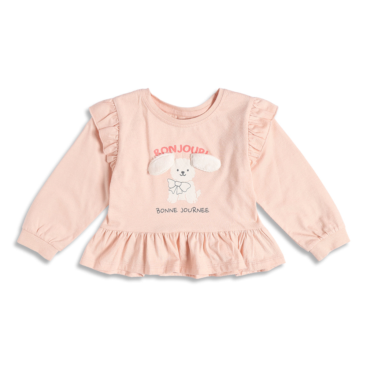 Baby Girls Peach Character Applique Top with Peach Bottom Regular Fit Casual Co-ord Set