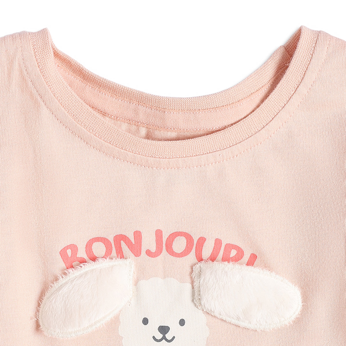 Baby Girls Peach Character Applique Top with Peach Bottom Regular Fit Casual Co-ord Set