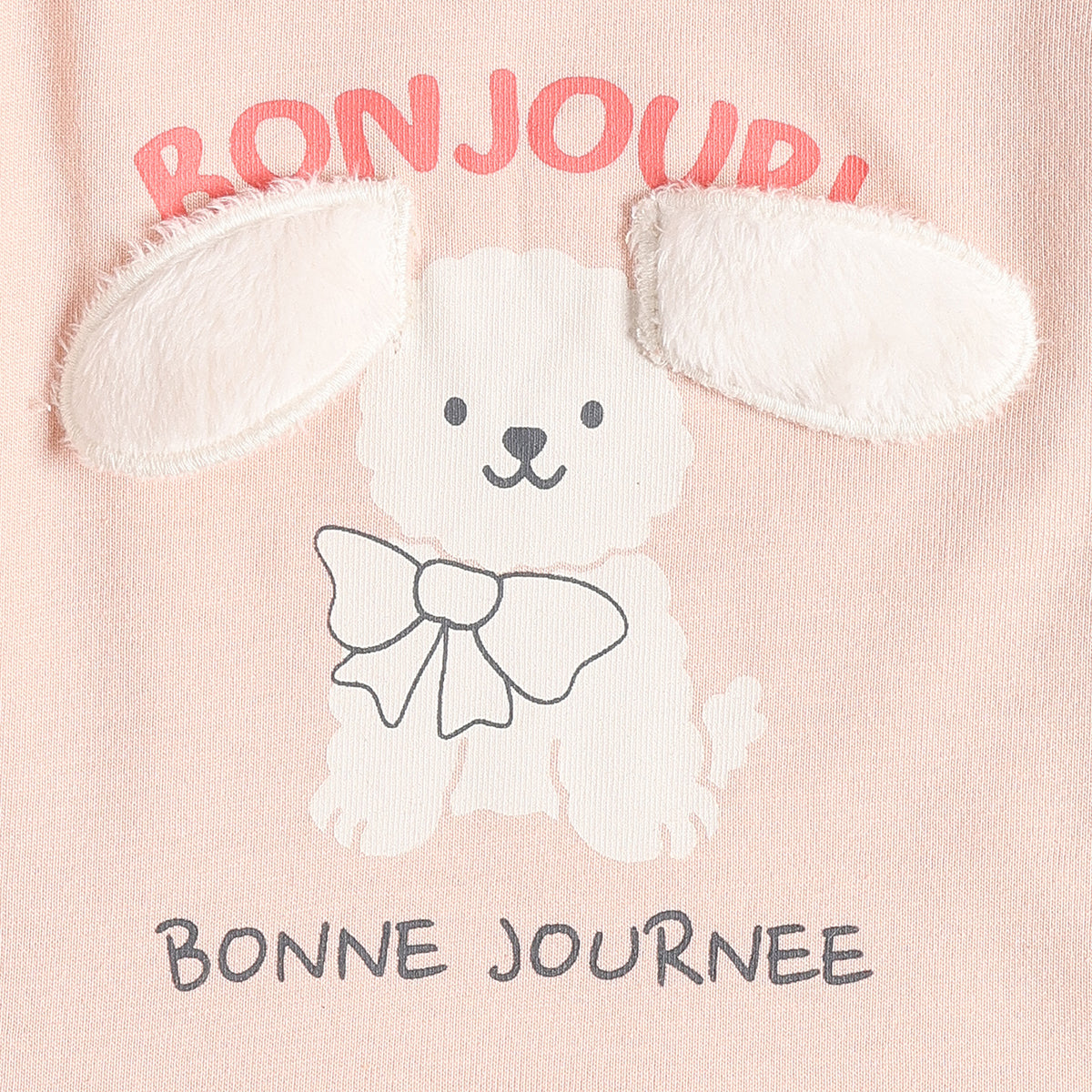 Baby Girls Peach Character Applique Top with Peach Bottom Regular Fit Casual Co-ord Set