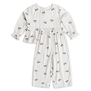 Baby Girls Off White Bow Print Top with Bottom Regular Fit Casual Co-ord Set