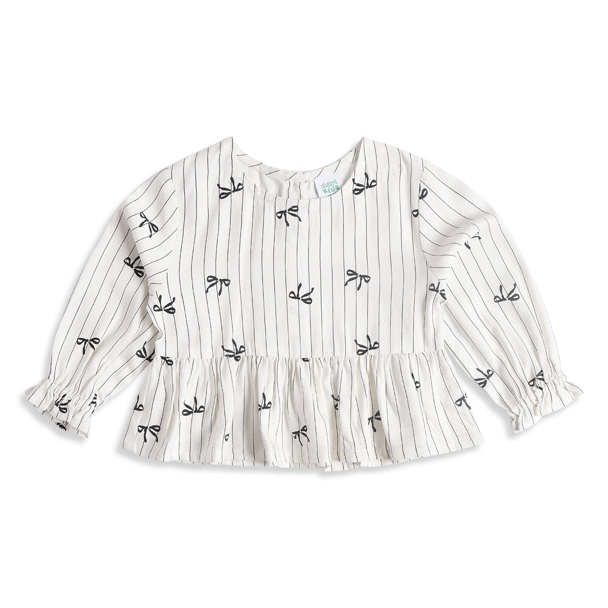 Baby Girls Off White Bow Print Top with Bottom Regular Fit Casual Co-ord Set