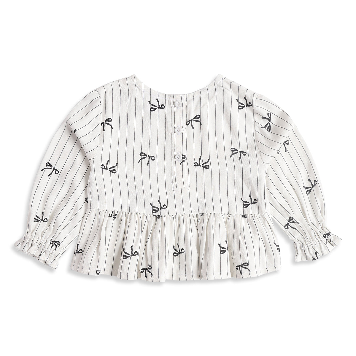 Baby Girls Off White Bow Print Top with Bottom Regular Fit Casual Co-ord Set