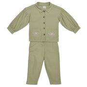 Baby Girls Sage Green Cotton Shirt and Pant Set Regular Fit Casual Wear