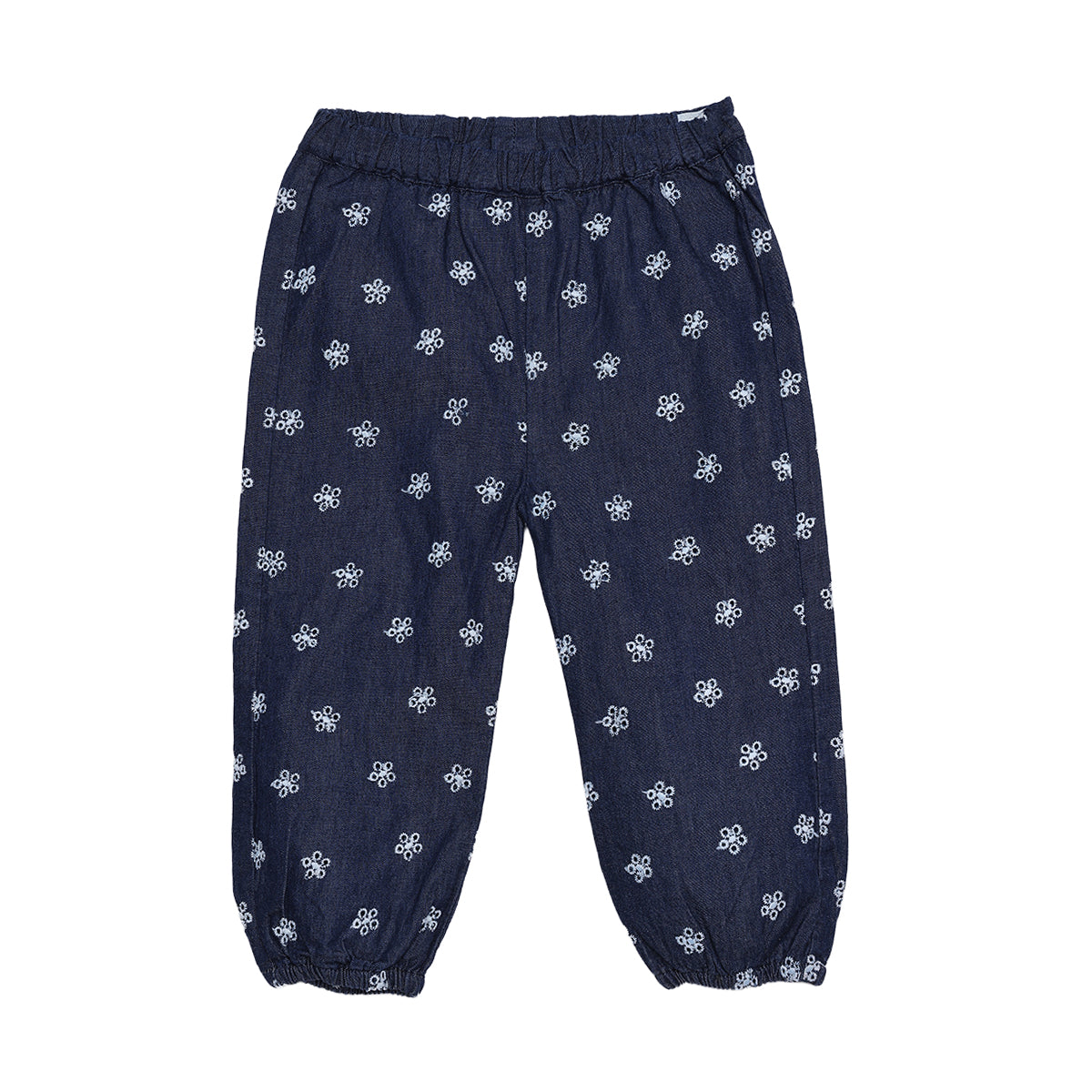 Baby Girls Navy Blue Cotton Blend Floral Print Top And Bottom Set Regular Fit Casual Wear