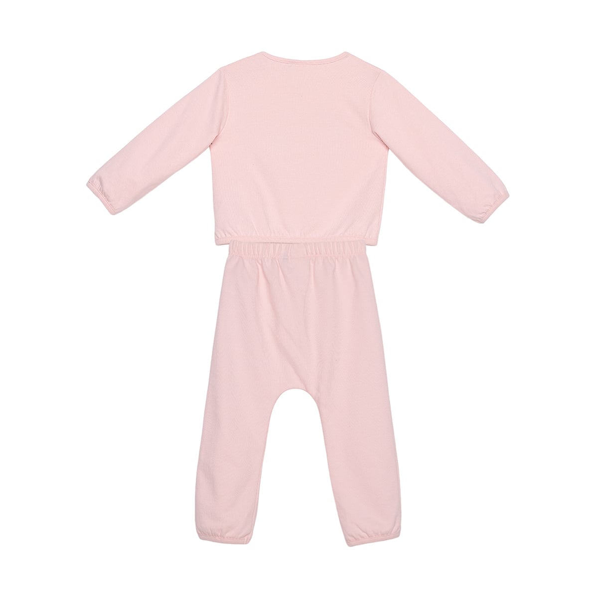 Baby Girls Pink Cotton Blend Dove Heart Printed Top And Knit Bottom Set Regular Fit Casual Wear