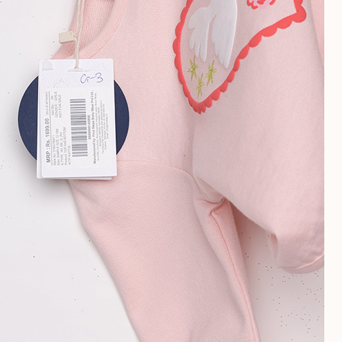 Baby Girls Pink Cotton Blend Dove Heart Printed Top And Knit Bottom Set Regular Fit Casual Wear