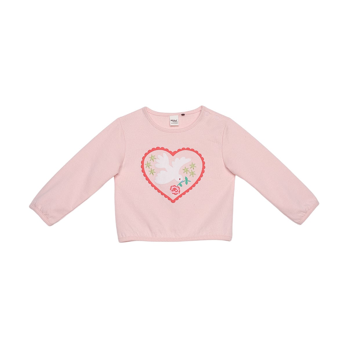 Baby Girls Pink Cotton Blend Dove Heart Printed Top And Knit Bottom Set Regular Fit Casual Wear