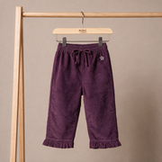 Baby Girls Mauve Cotton Blend Floral Embroidered Corduroy Pant Regular Fit Casual Wear