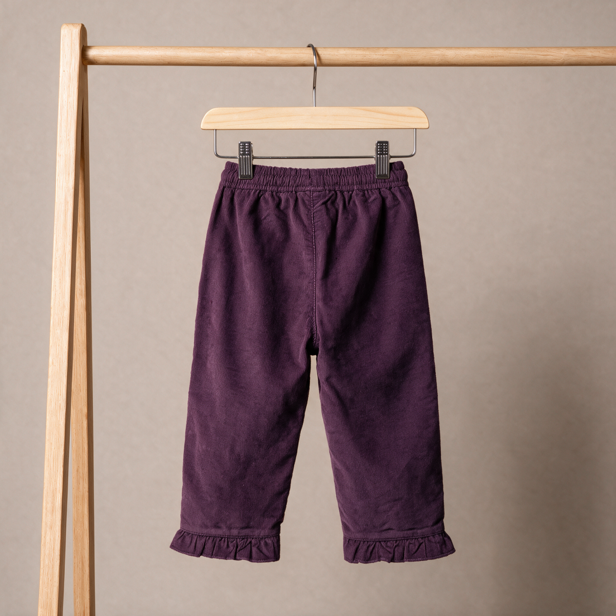 Baby Girls Mauve Cotton Blend Floral Embroidered Corduroy Pant Regular Fit Casual Wear