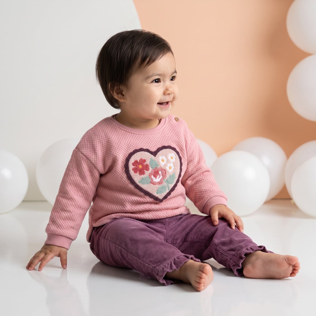 Baby Girls Mauve Cotton Blend Floral Embroidered Corduroy Pant Regular Fit Casual Wear