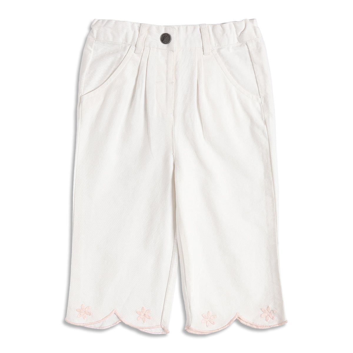Baby Girls Off White Twill Lycra Pants Regular Fit Casual Bottom Wear