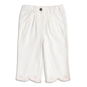 Baby Girls Off White Twill Lycra Pants Regular Fit Casual Bottom Wear